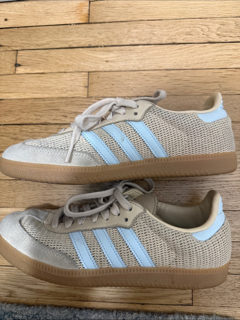 adidas Light Beige Sneakers with Pale Blue Stripes - Picture 9 of 9